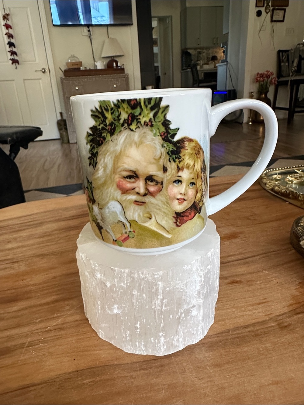 Pottery Barn Vintage Santa & Child Illustration mug A happy christmas